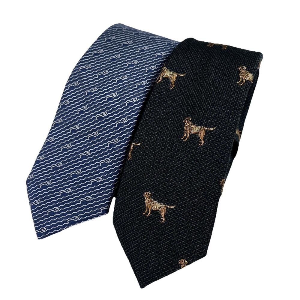 Vineyard Vines Boys Necktie Lot Whale Dog Golden Retriever Wool Silk One NWT